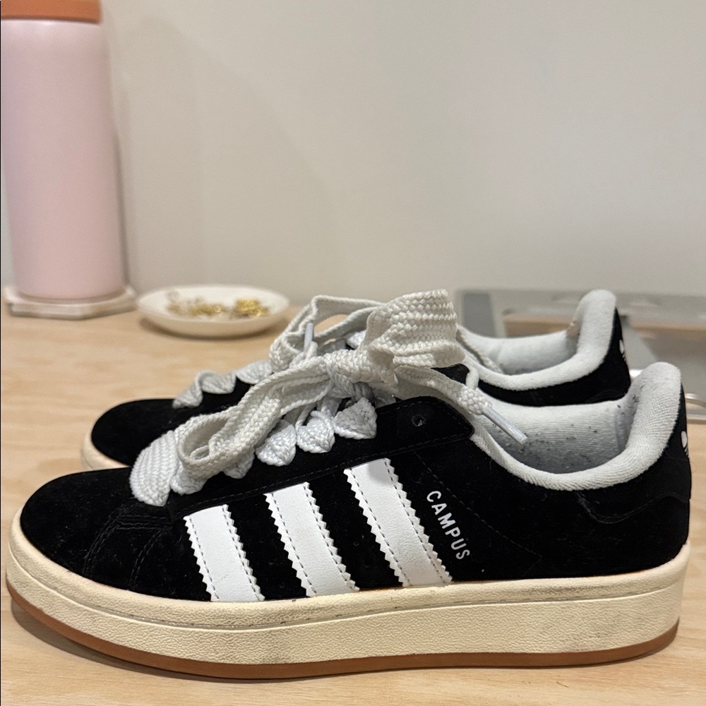 Adidas Campus Black Suede Sneakers with White Stripes